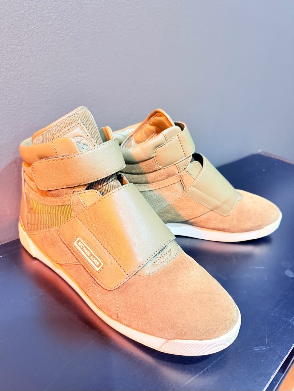 Michael Kors Addie Olive Suede Leather High Top Sneakers